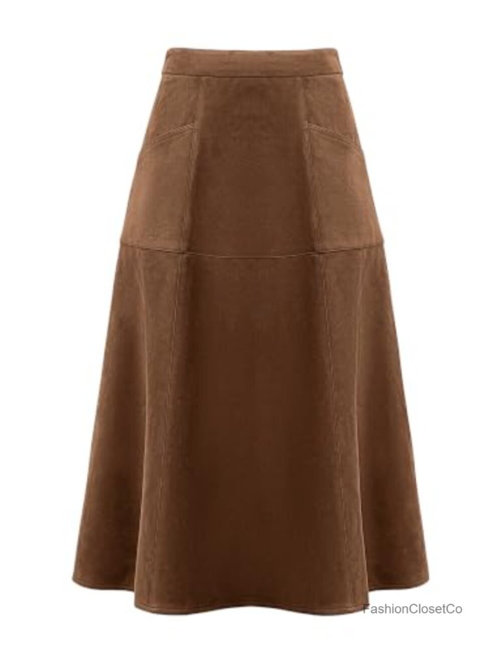 Faux Suede High Waist A-Line Midi Skirt with 2 Pockets